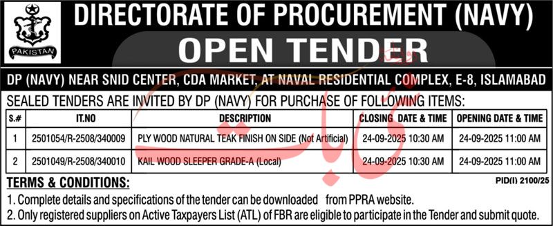 Pakistan Navy Tender Notice